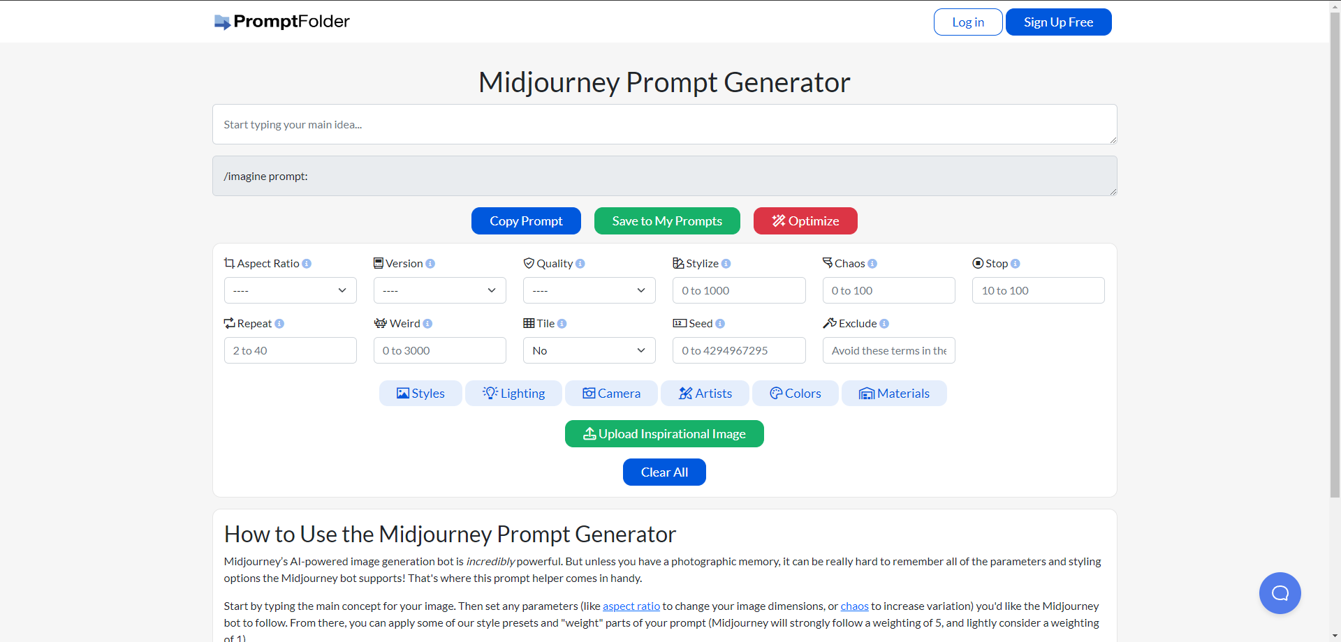 PromptFolder's Midjourney Prompt Helper